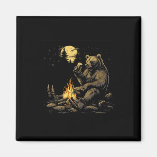 Aimant Ours Grizzly de camping buvant de la bière Randonn
