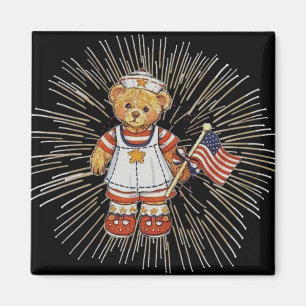 Aimant Ours infirmière vintage avec feux d'artifice blanc