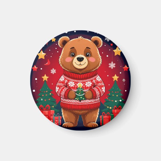 Aimant Ours mignon en pull de Noël (Devant)