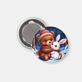 Aimant Ours mignon tenant un lapin (Recto/Verso)