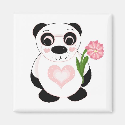 Aimant Ours Panda avec des fleurs (Devant)