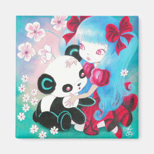 Aimant Ours Panda avec une fille Kawaii