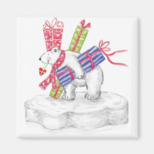 Aimant Ours polaire de dessin animé mignon avec des cadea