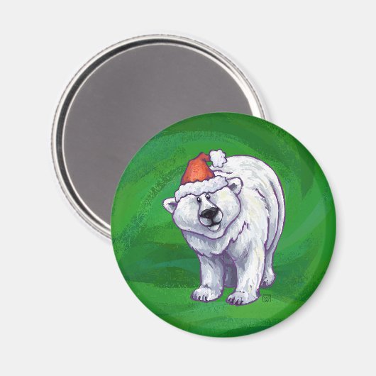 Aimant Ours polaire Noël sur vert (Recto/Verso)