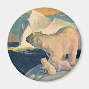 Aimant Ours polaires vintage sur un iceberg, animal sauva