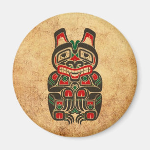 Aimant Ours rouge et vert vintage d'esprit de Haida
