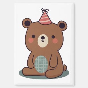 Aimant Ourson Mignon Portant Un Chapeau De Fête