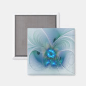 Aimant Ovations debout, fractale bleue turquoise abstrait (Recto/Verso)