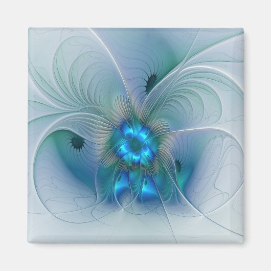 Aimant Ovations debout, fractale bleue turquoise abstrait (Devant)