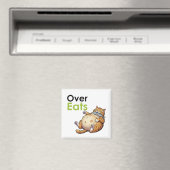 Aimant Over Eats - Funny Fat Cat Eating Fish Cartoon (In Situ (Lave-vaisselle))