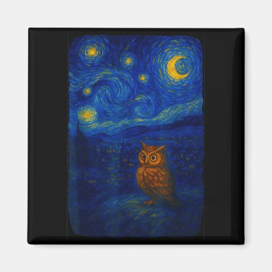 Aimant Owl Starry Cute Night Van Gogh Owl Bird Lovers Wom (Devant)