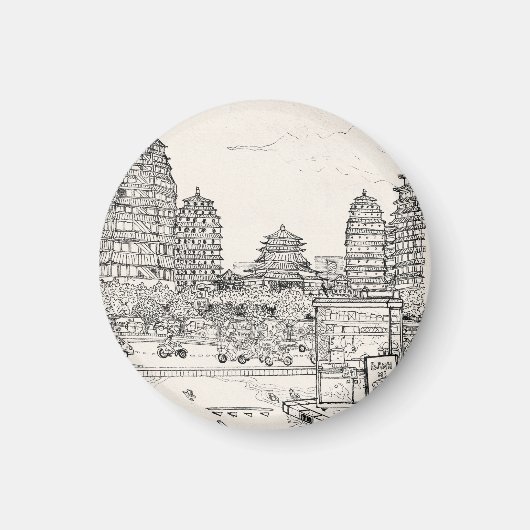 Aimant Pagode de Saïgon Viêt-Nam Tirage d'encre de stylo (Devant)