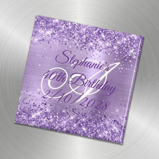Aimant Pailleté Violet Feuille Dorée Fancy Monogramme 40e