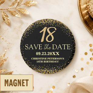 Aimant Paillettes d'Or Noir 18e Anniversaire Enregistrez 