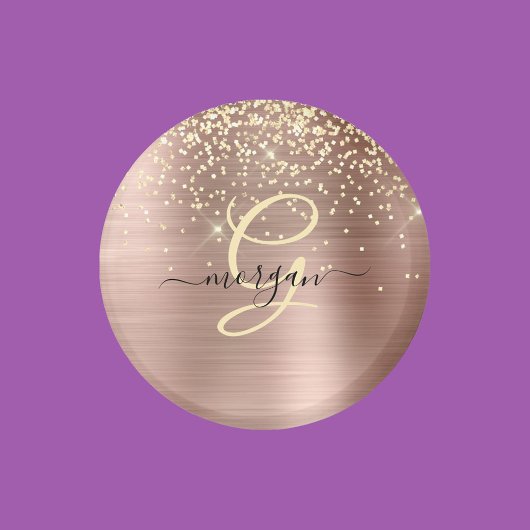 Aimant Paillettes dorées, monogramme doré, nom en script 