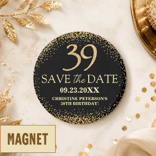 Aimant Paillettes Or Noir 39e Anniversaire Sauvegarder la