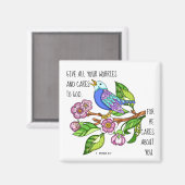 Aimant Painted bird, w verse from 1 Peter 5:7 (Recto/Verso)