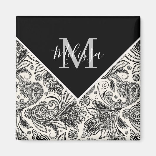 Aimant Paisley noir et blanc (Devant)