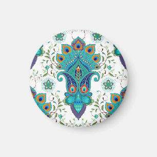Aimant Paisley orientale, motif en plumes paon.