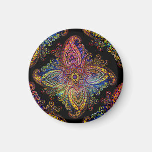 Aimant Paisley Tourbillon Multicolore sur Fond Noir