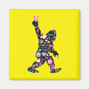 Aimant Paix Amour Bigfoot Hippie Drôle Amateur de Bigfoot