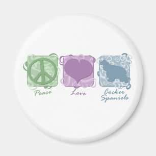 Aimant Paix, amour, et cockers en pastel