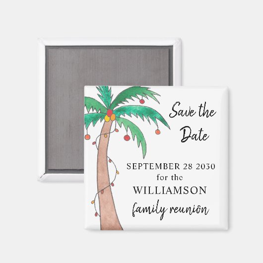 Aimant Palm Tree Family Reunion Enregistrer l'aimant Date (Recto/Verso)