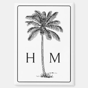 Aimant Palmier noir et blanc Monogramme de palmier