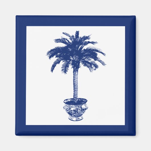 Aimant Palmier pointillé - bleu marine et blanc (Devant)