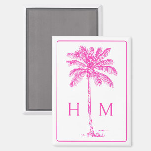 Aimant Palmier rose et blanc Palmier Monogramme