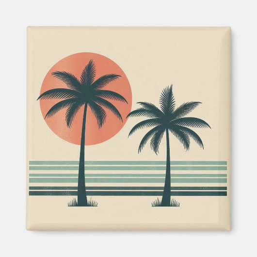 Aimant Palmier tropical rétro/vintage (Devant)