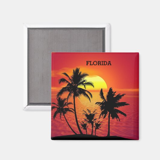 Aimant Palmiers couchés de soleil de Floride (Recto/Verso)