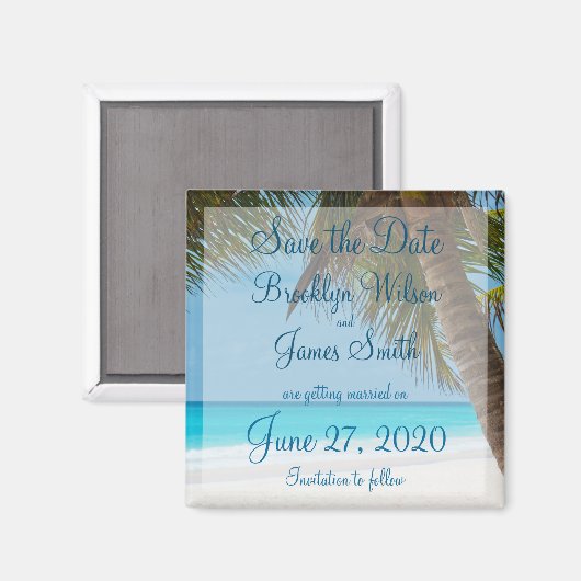 Aimant Palmiers Sur Le Mariage De Plage Économisez La Dat (Recto/Verso)
