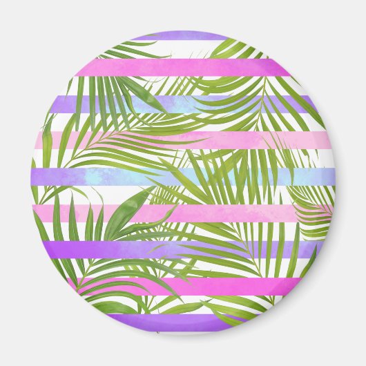 Aimant Palmiers tropicaux modernes violets roses rayures (Devant)