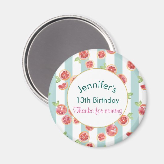 Aimant Pamplemousse rose Motif sur les rayures vertes Ann (Recto/Verso)