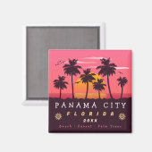 Aimant Panama City Florida Retro Sunset Palm tree 1960 (Recto/Verso)