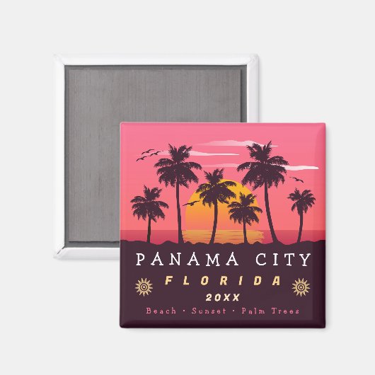 Aimant Panama City Florida Retro Sunset Palm tree 1960 (Recto/Verso)