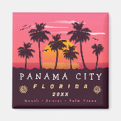 Aimant Panama City Florida Retro Sunset Palm tree 1960 (Devant)