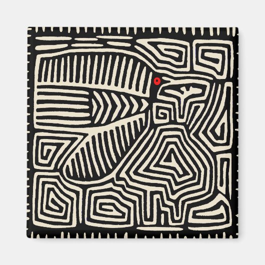 Aimant Panama Kuna Indian Mola Pajaro - noir blanc (Devant)