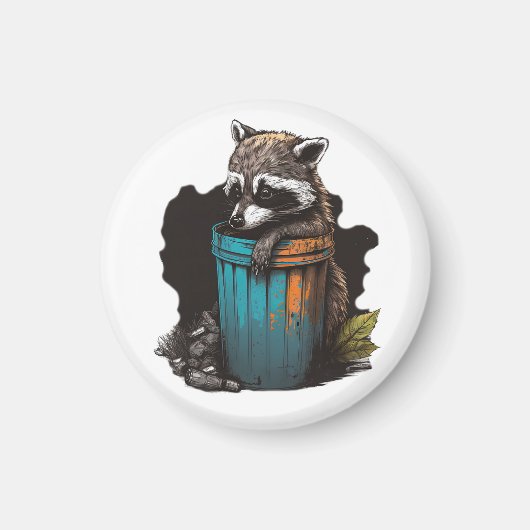Aimant Panda à ordures Raccoon avec sa poubelle (Devant)
