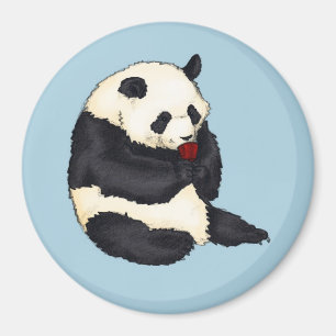 Aimant Panda avec la tasse de thé rouge