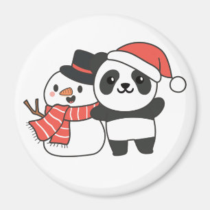 Aimant Panda Avec Snowman En Hiver Pour L'Aimant De Noël