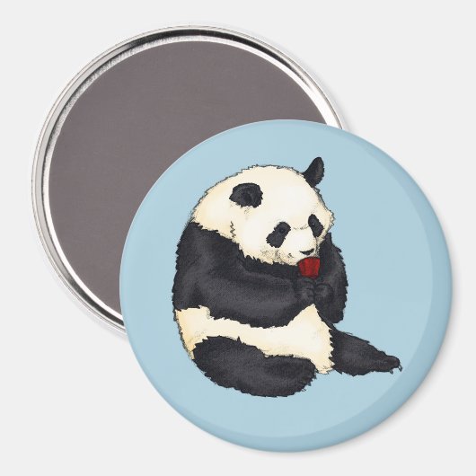 Aimant Panda avec tasse de thé rouge (Recto/Verso)