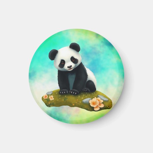 Aimant Panda bébé qui sent les fleurs (Devant)