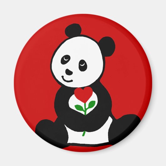 Aimant Panda Cartoon et une fleur cardiaque (Devant)