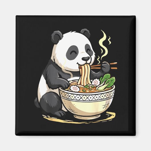Aimant Panda mangeant des nouilles Ramen drôles (Devant)