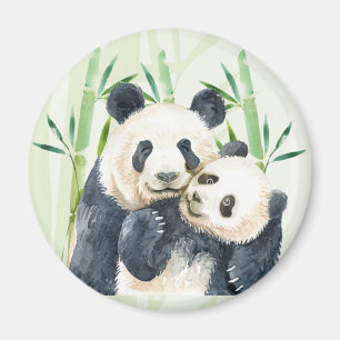 Aimant Panda Pair et Bambou Aquarelle