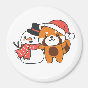 Aimant Panda Rouge Avec Snowman En Hiver Pour Noël Mag