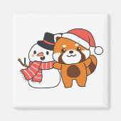 Aimant Panda Rouge Avec Snowman En Hiver Pour Noël Mag (Devant)