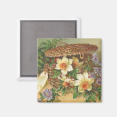 Aimant "Panier à fleurs de printemps" Vintage (Recto/Verso)